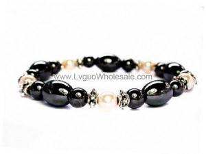 Hematite Oval Beads and Pearl Beads Bracelet